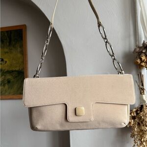 Stuart Weitzman Cream Shoulder Bag with Silver Chain